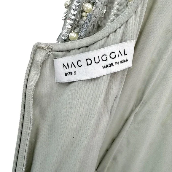 Mac Duggal Green Scoop Neck A-Line Gown With Striped Beading $698 - Size 2 - Picture 10 of 10